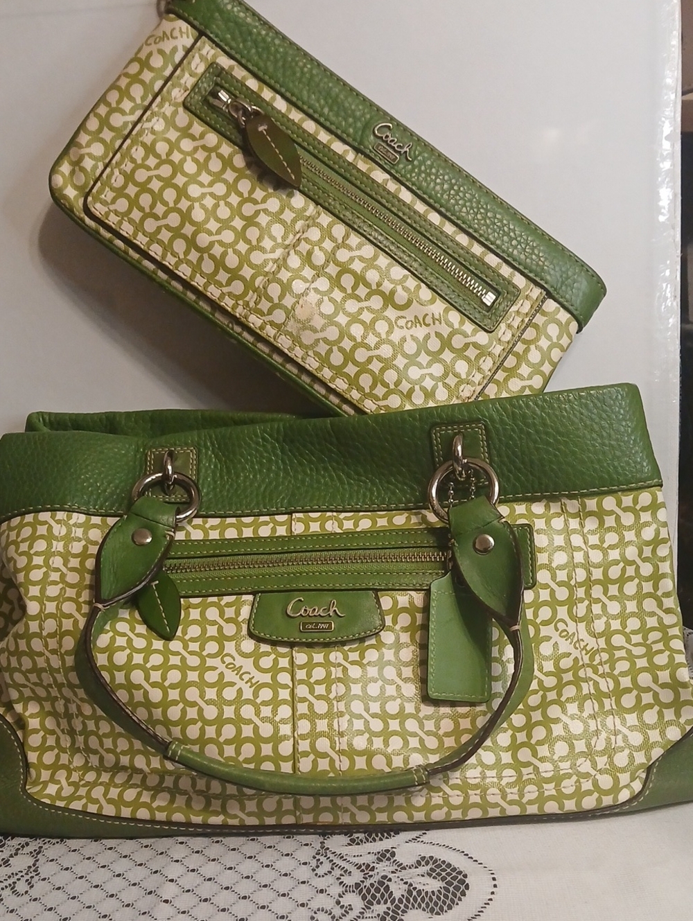 Rare Coach Penelope OP Art North South Signature Print Tote with Wallet.